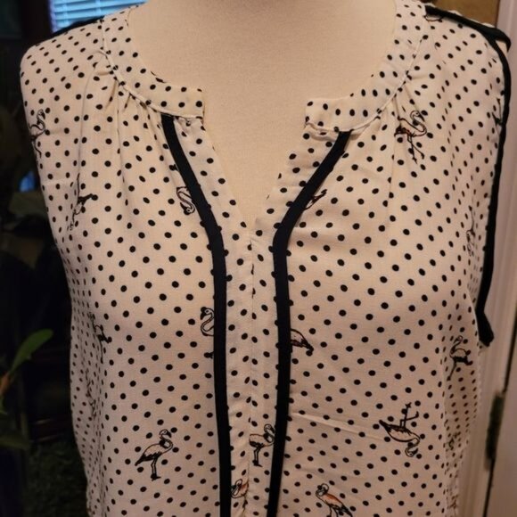 Modcloth XL Dress bird birds blue beach flamingo flamingos polka dot - Picture 5 of 11